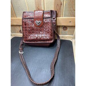 Brighton Vintage Woven Braided Brown Leather Shoulder Bag With Heart Detail